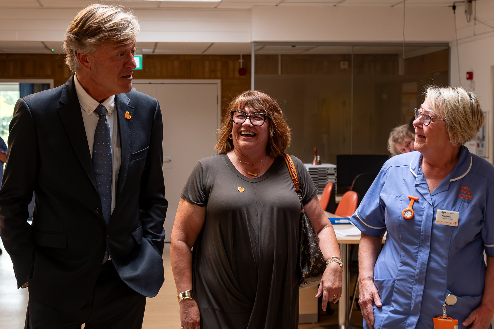 Richard chatting with Nuala Demitriou and nurse Julie White